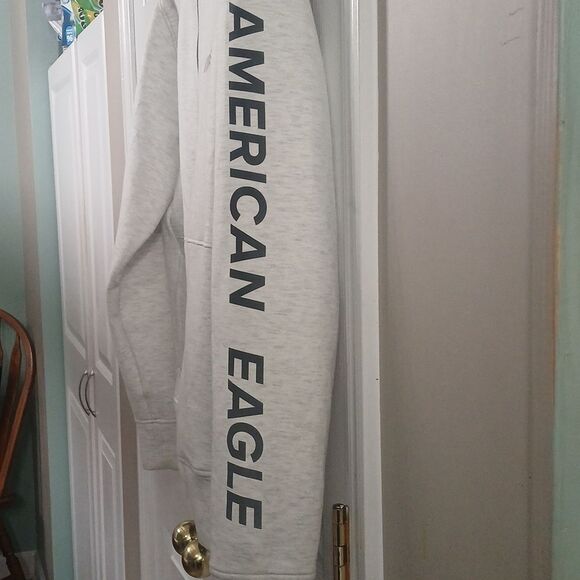 American Eagle light gray black super soft zipper front hoodie  Sz M EUC - Picture 5 of 7